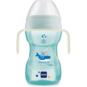 MAM Fun to Drink Cup Night, con Manici che si Illuminano al Buio e Beccuccio Rigido, 8+ Mesi, 270 ml, Azzurro