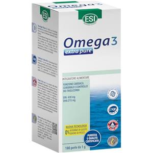 ESI, Omega 3 IFOS Extra Pure, Integratore Alimentare di Olio di Pesce Concentrato con Vitamina E, Contribuisce ai Normali Livelli di Trigliceridi e alla Funzione Cardiaca, Senza Glutine, 180 Perle
