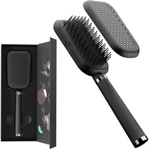 Bellody® Spazzola per Capelli con Funzione Autopulente - Massaggio Cuoio Capelluto e Design Nero Opaco