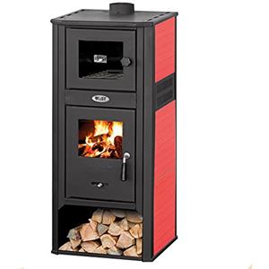 Blist Stufa a legna 10kW con forno acciaio rossa riscaldamento casa AMBASADOR LM R