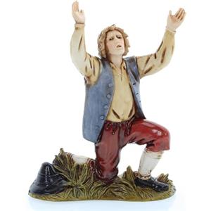 Moranduzzo Meravigliato Inginocchiato per Presepe da Cm 10 Scala 1:20 - Statuine Presepe Indistruttibili - Stile 700', Pittura Rifinita a Mano, Prodotto Ufficiale, Made in Italy, Scultore M. Landi