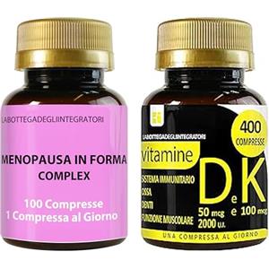 LABOTTEGADEGLIINTEGRATORI Set di Integratori Menopausa 100 Compresse e Vitamina DK 400 Compresse | Kudzu e Trifoglio Rosso Ricchi in Isoflavoni| Metabolismo, Peso, Rilassamento, Vampate | Ossa e Sistema Immunitario