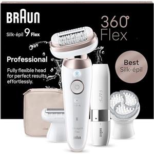 Braun Silk-épil 9 Flex Epilatore Viso Donna, Epilatore Elettrico Donna Con Testina Flessibile a 360° Per Epilazione Semplice, Wet & Dry, Depilatore Donna Cappuccio Rifinitore