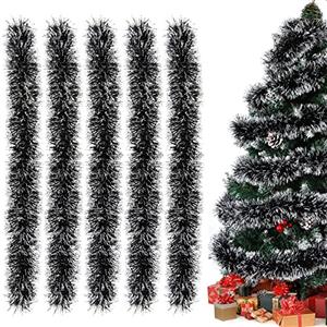 Aurasky Ghirlande per Albero di Natale,10 M Natale Tinsel Ghirlanda, Ghirlanda Natalizia Festone di Orpelli,Tinsel Appendere Albero, Decorazioni Albero di Natale- Negro