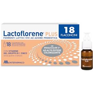 Lactoflorene Plus, Fermenti Lattici, Probiotici, Senza Glutine Senza Lattosio - Integratori Adulti a base di Probiotici con Zinco e Vitamina B per l'Equilibrio della Flora Intestinale (18 Flaconcini)