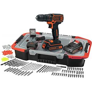 BLACK+DECKER, Trapano avvitatore a batteria al litio 18 V. 2 batterie - Scatola 160 Accessori. BDCDC18BAST-QW