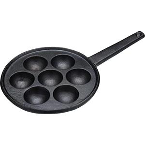 KitchenCraft Padella per Pancake Danese a Sette Fori in ghisa, Acciaio, Nero, 20 cm