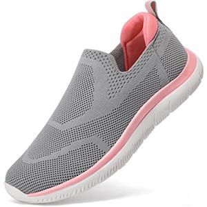 HKR Scarpe Running Donna Slip on Sportiva Camminata Fitness Sneakers Senza Lacci Leggero Scarpe da Corsa Ginnastica Estive Grigio Rosa EU 37