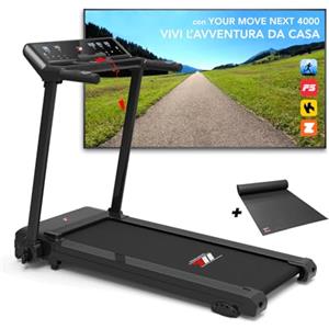 YM Tapis Roulant Elettrico Pieghevole Salvaspazio 14 km/h, Brand Italiano, Inclinazione, APP Kinomap Zwift Bitgym, Ampia Superfice, 2 Sistemi di Controllo (TASTI/GESTUALE), NEXT 4000 Your Move BIANCO