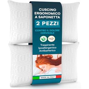 Eurocali 2 Cuscini Memory Foam Ipoallergenico ed Ergonomico Guanciale Letto Made in Italy Supporto Cervicale Morbido e Traspirante con Fragranza Aloe Vera e Camomilla