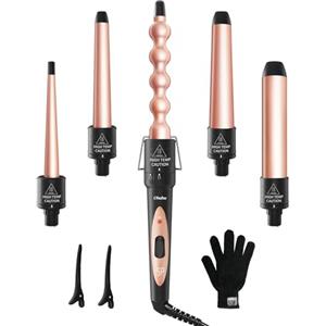 Ohuhu Ferro Arricciacapelli 5 in 1, Ohuhu Ondulatore Modellatore Ceramica Multifunzionale, Temperatura Regolabile Riscaldamento Rapido PTC, Per Tutti i Tipi di Capelli, con Guanto e Punta Anti-Scottatura