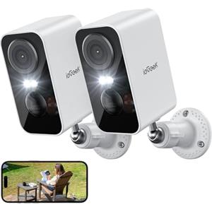 ieGeek 2K Telecamera Wi-Fi Esterno/Interno Senza Fili, Videocamera Sorveglianza WiFi Batteria, Rilevamento Movimento PIR, Sirena, Visione Notturna a Colori, 2 Vie Audio, Locale/Cloud, 2 pz
