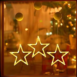 Anmossi LED Luci di Natale,3 Pezzi Tenda Luci Natalizie a Batteria,10 LED Tenda Luminosa con Stelle,Bianco Caldo,Timer,Luci Natale Decorativa per Natale,Finestra,Matrimoni,Feste