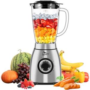 Uten Frullatori da Tavolo 2L, Frullatore Elettrico da 1800 W, Impulso e 5 Velocità, Frullatore Smoothie di Vetro, Alloggiamento In acciaio Inox, usato per Frappè, Macina i Chicchi di Caffè