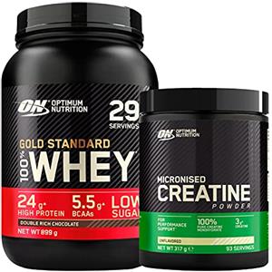 Optimum Nutrition Gold Standard 100% Whey Proteine con Aminoacidi Doppio Cioccolato 899g 29 Porzioni + Micronised Creatine Monohydrate per la Performance Non Aromatizzato 317g 93 Porzioni