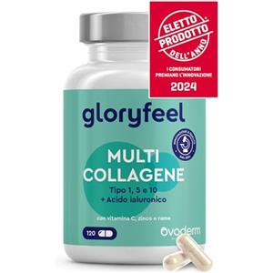 Gloryfeel Collagene e Acido Ialuronico Vegetariano, Integratore per il Benessere di Pelle, Unghie e Capelli*, Con Zinco, Vitamina C e Rame, 120 Capsule, Materia Prima Ovoderm®, Alto Dosaggio & Senza Additivi