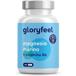 Gloryfeel Magnesio Marino Puro, 360 mg di Magnesio con Vitamina B6, Integratore Cloruro di Magnesio contro Stanchezza e più Energia*, 180 Capsule ad Alta Biodisponibilità, Senza Additivi, 100% Vegan