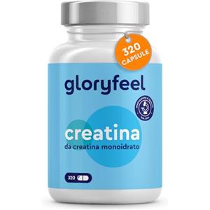 Gloryfeel Creatina Monoidrata, 320 Capsule, 3000 mg di Creatina Pura per Dose, Amminoacido per Migliorare le Prestazioni Fisiche in Palestra*, Supporto Durante e Pre Workout, Vegana e Senza OGM