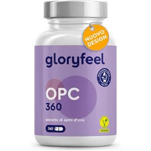 Gloryfeel Integratore OPC, Estratto di semi d'uva Resveratrolo con Vitamina C, 360 Capsule Vegan, 631mg di OPC puro da Uve Francesi, Antiossidante per Circolazione, Proantocianidina Oligomerica