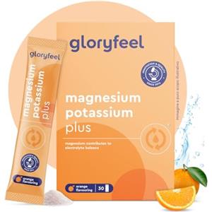 Gloryfeel Magnesio e Potassio Integratore, Gusto Arancia, 30 Bustine, Vitamina C, B12, Riboflavina e Tiamina, Contro Stanchezza e Affaticamento, Supporta Sistema Immunitario e Nervoso, Senza Additivi, Vegan