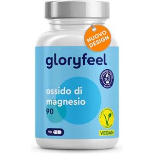 Gloryfeel Magnesio Integratore, Integratore per Supporto Gastrointestinale e Affaticamento, 90 Capsule per 3 Mesi di Scorta, Magnesio Elementare, 250 mg Magnesio Puro, Integratori Sali Minerali