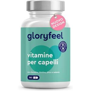 Gloryfeel Integratore per Capelli, 3 Mesi di Scorta,180 Capsule, Cheratina, Biotina, Zinco & Selenio + Rame, Per Capelli Sani, per il Benessere di Pelle e Unghie, 100% Vegetariano, Senza Lattosio, Glutine