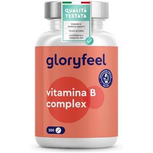 Gloryfeel Vitamina B Complex ad Alto Dosaggio, 6+ Mesi di Scorta, 200 Compresse, Tutte le Vitamine B con Qualità Testata, Vitamine B1, B2, B3, B5, B6, B7, B9 e B12, con Biotina, Acido Folico e Vitamina B12