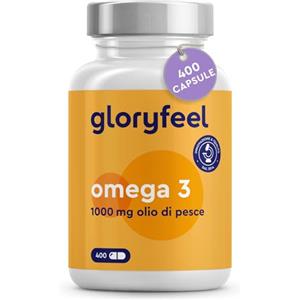 Gloryfeel Omega 3 Olio di Pesce 400 Capsule Softgel di Omega-3 (Scorta 13 Mesi), 1000mg Ad Alto Dosaggio, 180mg EPA & 120mg DHA, Fonte di Acidi Grassi Essenziali Omega3, Olio di Pesce Puro Fish Oil