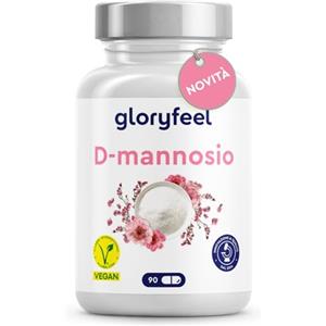 Gloryfeel D Mannosio Puro 2000 mg, Capsule 100% Vegan, Integratore Cistite e Vie Urinarie, Alternativa al Mirtillo Rosso, Testato in Laboratorio, Senza Additivi, 90 Capsule