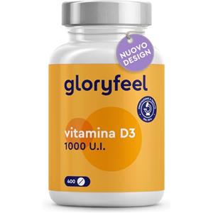 Gloryfeel Vitamina D3 1000 IU per Compressa (25mcg), 400 Compresse (Scorta 1+ Anno), Vit D ad Alto Dosaggio, Integratore Vitamina D3 Colecalciferolo, Supporta Ossa, Denti, Muscoli e Difese Immunitarie