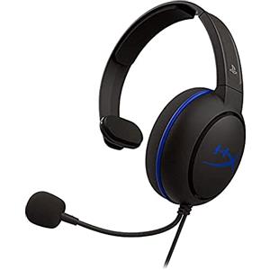 HyperX Cloud Chat, Cuffia da Gaming Monoaurale, Connessione Cablata a 3,5 mm, Microfono con Cancellazione Rumore, Telaio Plastica, Cuscinetti Gommapiuma, Comandi sul Cavo, Adatto per PS4, Nero/Blu