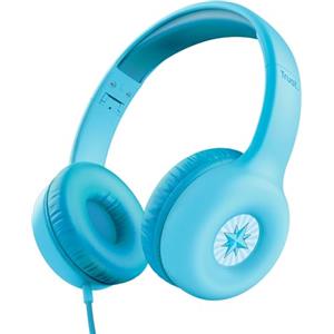 Trust Nouna Cuffie con Filo per Bambina 4-10 Anni con Limitazione del Volume (85dB), Cuffie On Ear Pieghevoli con Microfono Integrato e Adesivi, Jack 3.5mm, Auricolari per Musica, Aereo, Azzurro