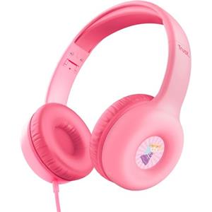 Trust Nouna Cuffie Rosa con Filo per Bambina 4-10 Anni con Limitazione del Volume (85dB), Cuffie On Ear Pieghevoli con Microfono Integrato e Adesivi, Jack 3.5mm, Auricolari per Musica, Aereo