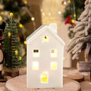 Nexoria decorazione natalizia in ceramica, villaggio di Natale con luci LED, luce natalizia in porcellana bianca, casa delle luci bianca, decorazione natalizia per interni (B)