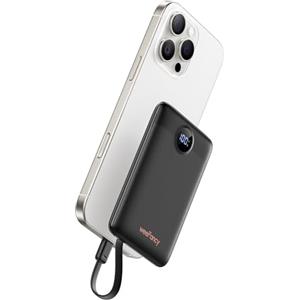 WeeFancy Power Bank 10000mAh 22,5W Caricatore Portatile Ricarica Rapida Mini Powerbank con Cavi Integrati Batteria Esterna con 3 Uscite & 3 Ingressi per iPhone Samsung Huawei Xiaomi iPad ecc. (Nero)