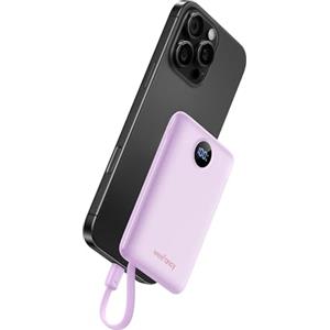 WeeFancy Power Bank 10000mAh 22,5W Caricatore Portatile Ricarica Rapida Mini Powerbank con Cavi Integrati Batteria Esterna con 3 Uscite & 3 Ingressi per iPhone Samsung Huawei Xiaomi iPad ecc. (Viola)