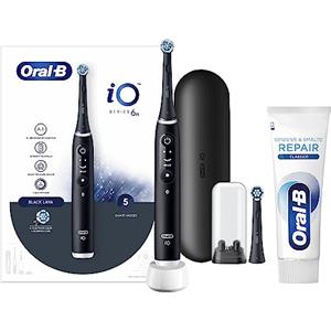 Oral-B Spazzolino Elettrico Ricaricabile iO6 Nero Con Custodia Da Viaggio, 1 Spazzolino + 1 Dentifricio Gengive & Smalto Repair, Classico-Menta 75ml