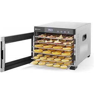 HENDI Essiccatore automatico con 6 griglie, ideale per essiccazione di frutta, verdura e carne, pannello di controllo digitale, timer, temperatura regolabile da 35 °C a 75 °C, 230 V/600 W, 340 x 450 x