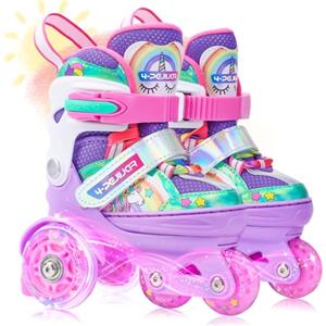 4-Pejiijar Pattini a Rotelle Bambina Unicorno Pattini Regolabili Pattini a Rotelle in Linea con 4 LED Ruote per Bambini Ragazzi Principianti