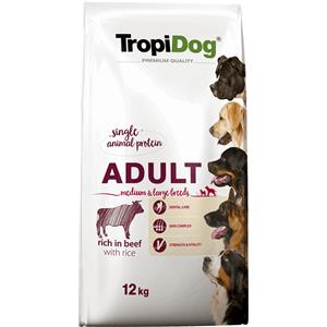 Tropidog Premium Cibo Secco per Cani Adulti Medium/Large con Manzo e Riso - 12 kg