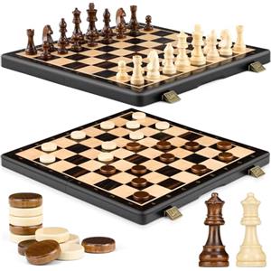 Peradix Set di Scacchi in Legno 38cm, 2-in-1Scacchiera e Dama con Pezzi Magnetici Extra Grandi, Realizzati in Legno Massiccio Pregevole - Perfetto Regalo per Tutte le Età e Occasioni