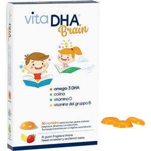 VitaDHA Brain - Integratore di Omega-3 DHA ed EPA in Morbidine al Gusto Fragola e Limone - 30 Morbidine