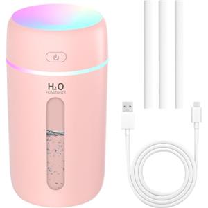 KARFUN Mini Umidificatore Ambiente, Umidificatore Portatile con Nebbia Colorata a 7 Colori, Diffusore da Tavolo Silenzioso per Camera da Letto, Bambini, Ufficio o Auto (Rosa Pallido)