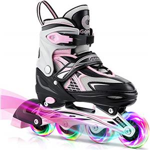 Gonex Pattini in Linea Regolabili per Bambini/Adulto con Ruote Luminosa, Inline Skates per Bambina Ragazzo Adulti Donna (Taglia EU 31-34), Rosa