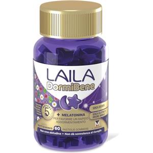 Laila DormiBene Integratore alimentare per il sonno a base di Herbal 5 Complex e Melatonina per favorire un rapido addormentamento. Confezione da 60 pastiglie gommose. Senza zuccheri.