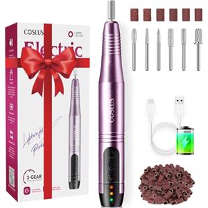 COSLUS Fresa elettrica portatile senza fili, 11 in 1, set professionale per manicure e pedicure, lima elettrica per unghie in gel e acrilico, modellatura unghie, lucidatura, rimozione di calli