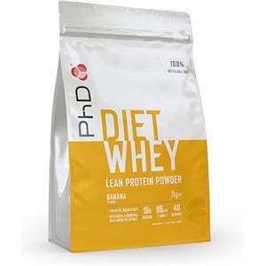 PhD Nutrition Diet Proteine in polvere Whey 1kg Banana, Proteine in polvere ipocaloriche a supporto della dieta, Con 16g di proteine per porzione