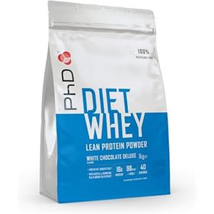 PhD Nutrition Diet Proteine in polvere Whey 1kg Cioccolato bianco Deluxe, Proteine in polvere ipocaloriche a supporto della dieta, Con 16g di proteine per porzione