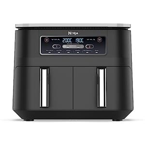 Ninja Foodi Dual Zone Friggitrice ad Aria, 7.6L, 6 in 1, 2 Cassetti, Antiaderente, Massima Croccantezza, Frigge Senza Olio, Arrostisce, Cucina, Riscalda, Disidrata, 4-6 Porzioni, Nero, AF300EU