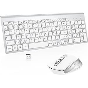 GALENMORO Tastiera e Mouse Wireless - Italiana QWERTY USB Ergonomica Compatta Full-Size con Number Pad Tastiera Wireless Silenzioso Mouse per Windows PC/Laptop/Surface - bianco